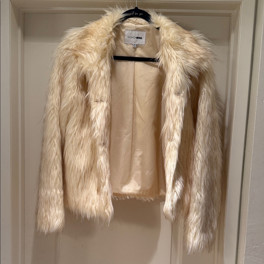 Fashion Nova Cream Teddy Jacket
